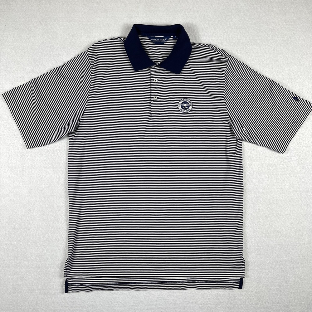 Polo Golf Ralph Lauren Polo Shirt Mens L Navy White Striped 05' PGA Championship